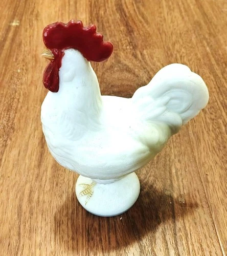 VTG Westmoreland Milk Glass-Standing Chicken-2 PC Covered Candy Dish-Farmhouse