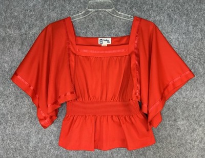 Vintage Trolley Car Rex Peplum Top Blouse Square Neck Women s Size 11 70s