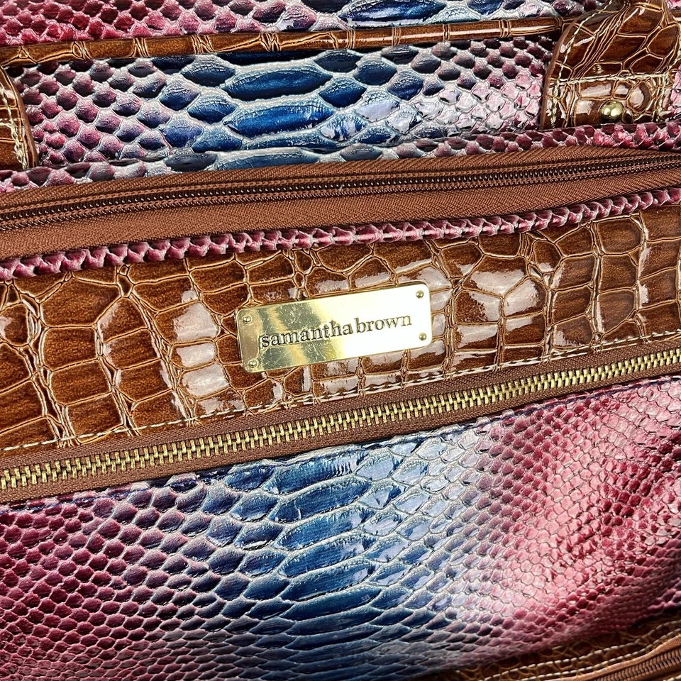 Bolso Samantha Marrón Equipaje Parte Inferior Caída Azul Fucsia Patrón Cocodrilo Foto 3 de 4