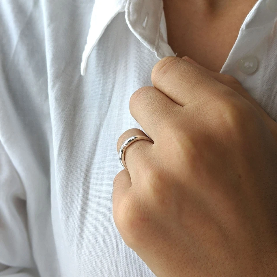 Silverly Anello Solitario Zirconi Cubici CZ Brillante Argento Sterling .925 - Immagine 4 di 4