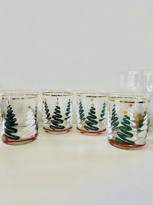 Culver Squiggle Christmas Tree Glasses Set Of 4 High Low Ball Cocktail Glasses