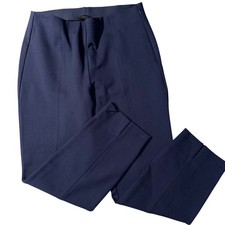 Quince Ultra Stretch Ponte Pintuck Ankle Pants Navy Blue Petite Large Split Hem