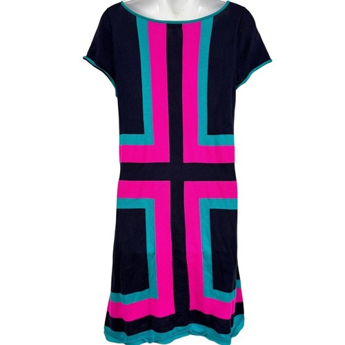 Lilly Pulitzer Isabella Hopeless Romantic Sweater Knit Dress Navy Teal Pink sz L - Picture 14 of 17