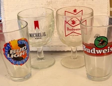 Lot of 4 Vintage Budweiser Michelob glasses goblets chalice