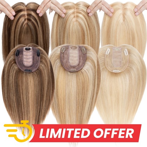 Clip In 100% Remy Human Hair Hairpiece Topper Toupee Silk Wig Brown Blonde Black - Picture 2 of 149