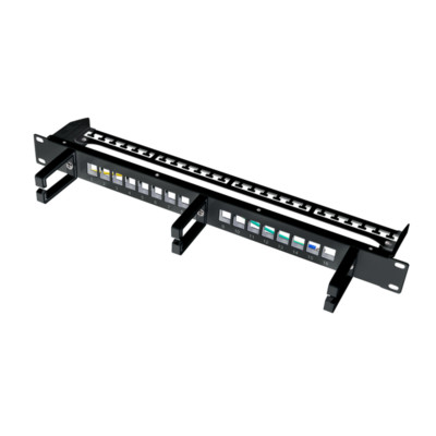 19'' Keystone Pachtpanel 16 Port Panel mit Kabelmanagement Bügeln schwarz 19 Zoll