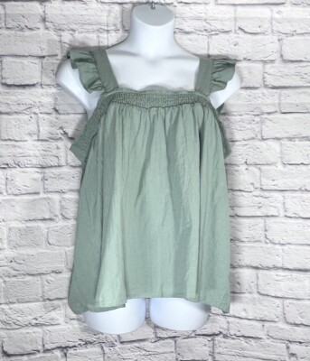 NWT Grace & Karma Flutter Sleeve Linen Blend Tank Women s Plus Size 1X Green