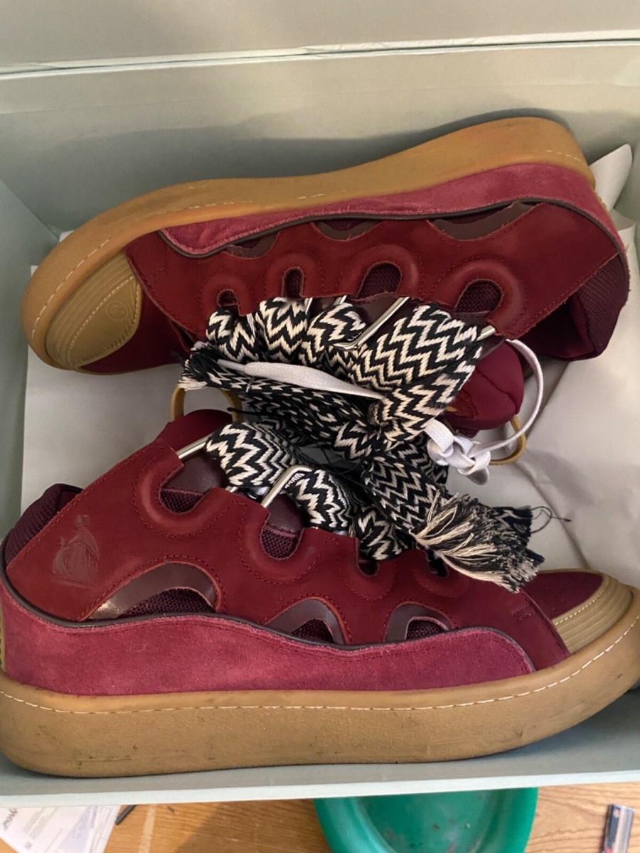 Authentic Lanvin Curb Sneakers “White/Burgundy” Pre-owned With Box