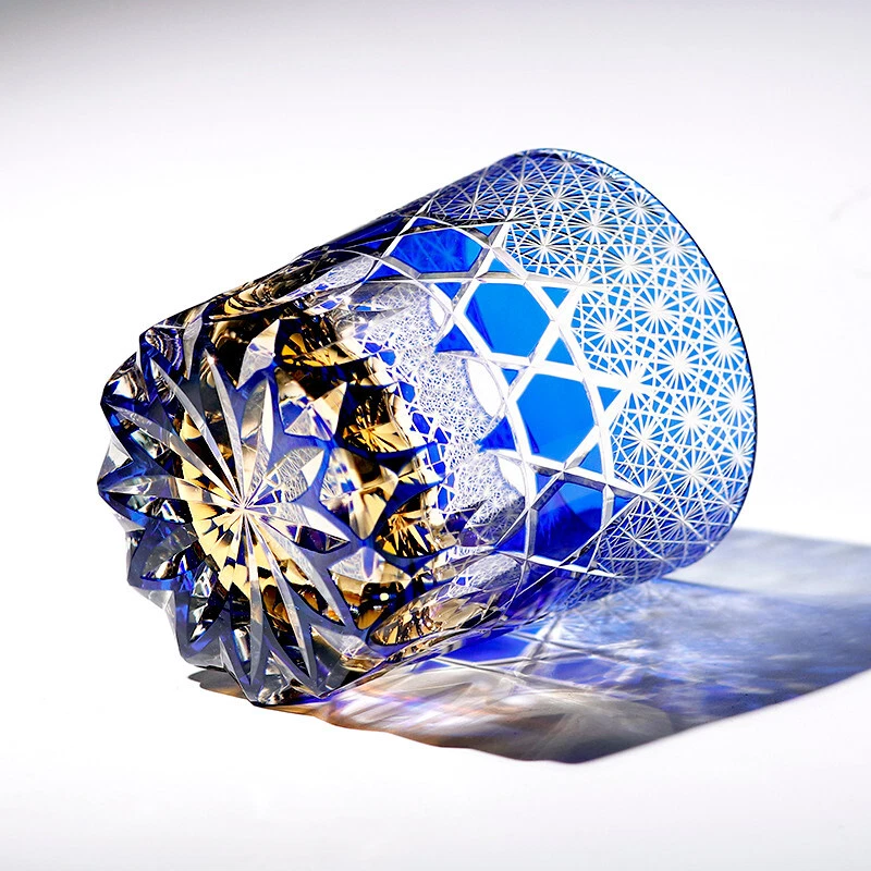 Ручная резка для очистки синий 9 унций Edo Kiriko кристалл виски очки подарок упаковка 1шт - Изображение 3 из 4