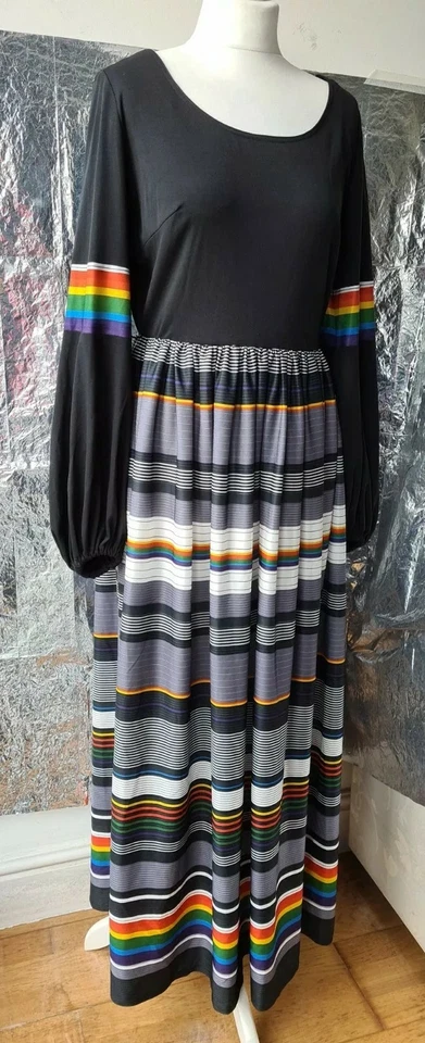 Vintage BERKERTEX DRESS UK10/12 multicoloured striped maxi long sleeved 70s - Image 2 of 4