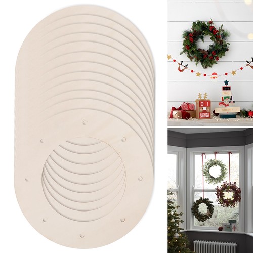 6/12Pcs Wooden Wreath Frames Blank Wood Circle Round Ring Craft Christmas Modern - Picture 4 of 24