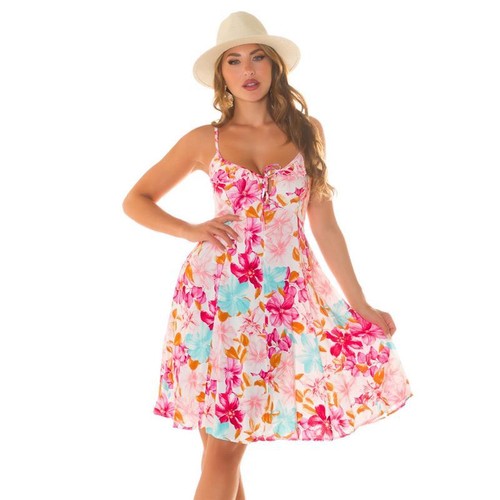 Kurzes Damen Sommerkleid mit Blumen und Trägern Weiß #MK3118 - Picture 9 of 24