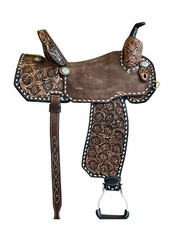 Western Horse Saddle Barrel Racing Cowhide Leather Equestrian Tack Set 10" - 18"
