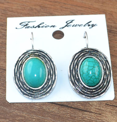 Nice New Tibetan Silver Turquoise Oval Shape Artesian Dangle Drop Earrings