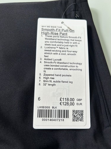 Lululemon Smooth Fit Pull On High Rise Pant - Size US6/UK10 - BNWT - Picture 3 of 8