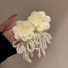Spring Big Flower Pearl Dangle Earrings - Large Long Giant Jewelry for Women