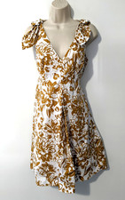 Eliza J. Women's Shoulder Tie Floral Mini Dress Sz 6 Cotton Blend Pleated EUC