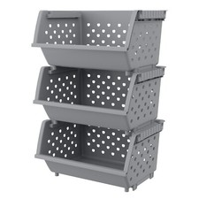 3-Pack Plastic Stacking Organizer Basket, Kitchen Stackable Storage Baskets