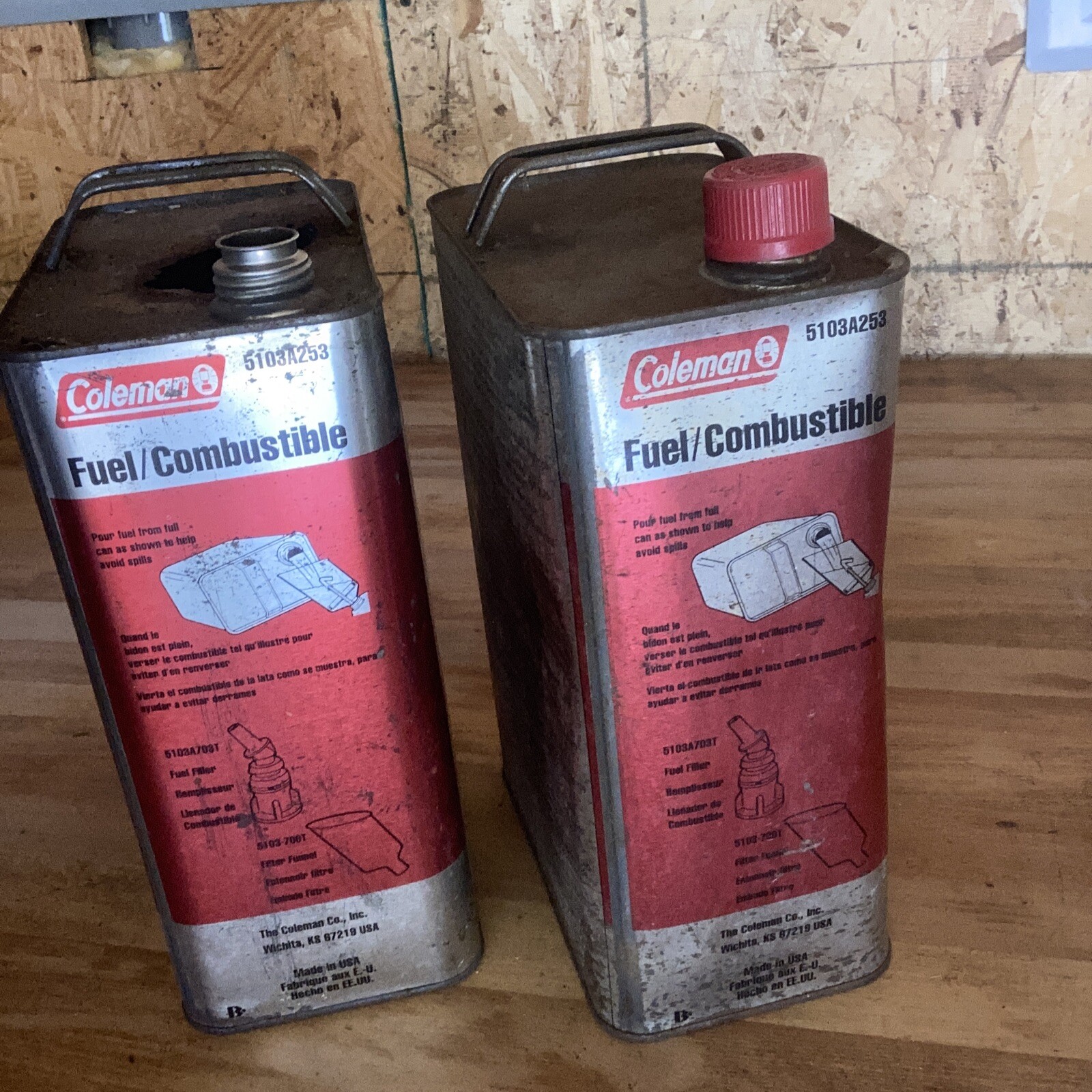 2 Vintage Coleman Stove and Lantern Camp Fuel Can Empty Advertising 1