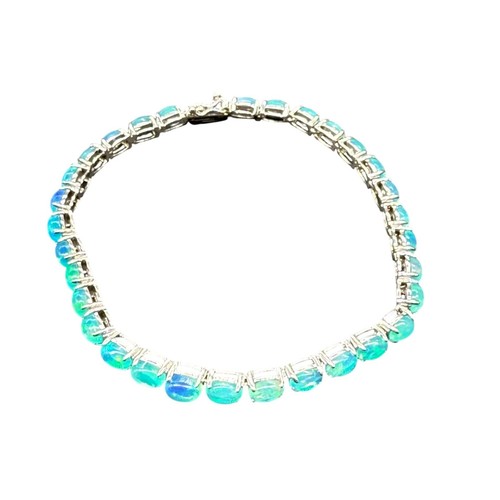 Brazalete tenis etíope de plata esterlina con piedras preciosas de ópalo azul 8" nuevo con etiquetas - Imagen 7 de 8