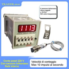 Conta pezzi Contatore 220 V.  con sensore Fotocellula contaimpulsi contapezzi