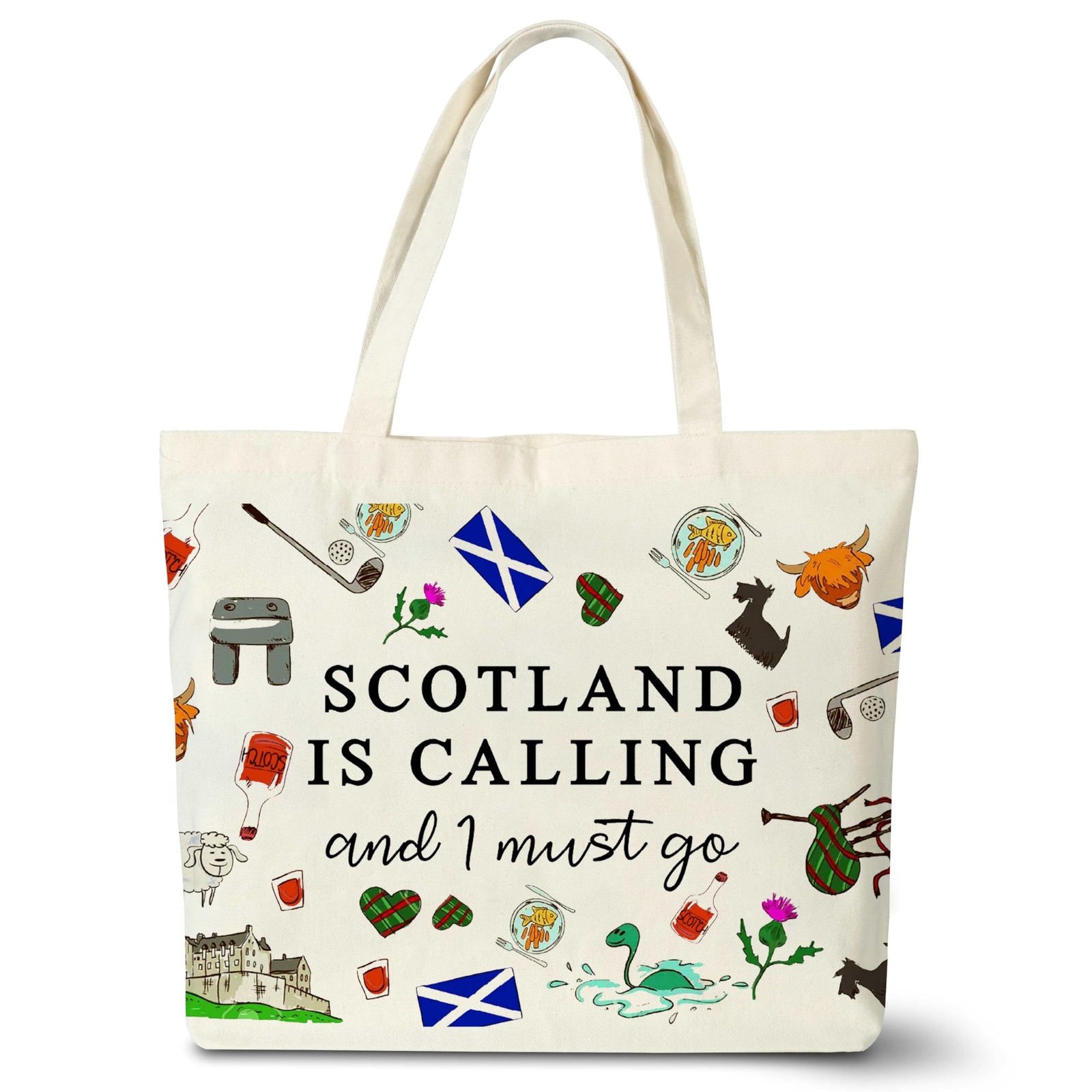 Canvas Tote Bag, Scotland Travel Gift Tote Bags for Women, Reusable Cloth Cot...