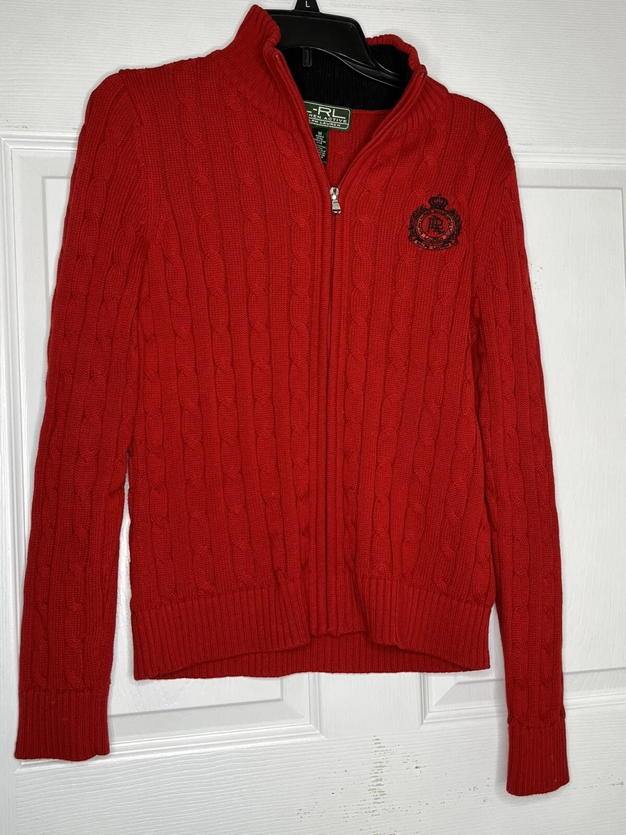 LRL Lauren Active Ralph Lauren Women s Red Full Zip Sweater Mock Neck Size M EUC