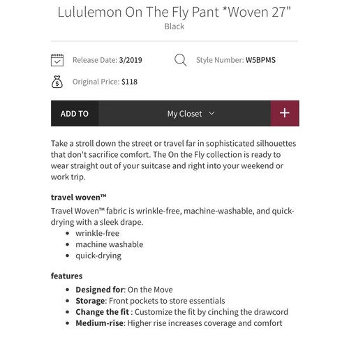 Lululemon On the fly pants 27”, black, Size 8 B139 - Picture 2 of 11