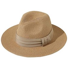 JOYEBUY Womens UPF50 Foldable Summer Straw Hat Wide Brim One Size Style J-brown