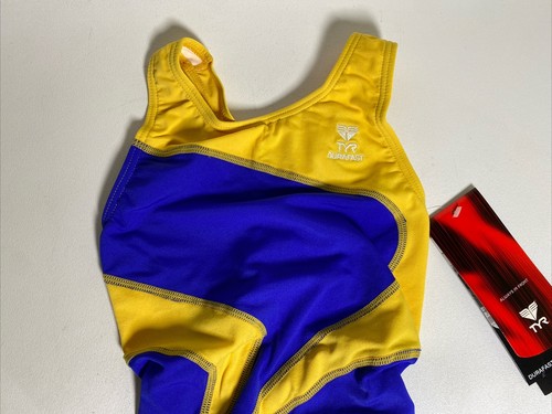 TYR One Piece Bathing Suit Girls Size 10 NWT Royal Blue Gold - Picture 3 of 5