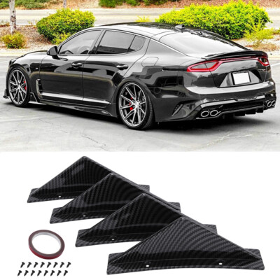 For Kia Stinger 2018-2020Carbon Rear Bumper Diffuser 4Fins Spoiler Lip Splitter 