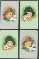 LOT 4 Vintage Single Swap Playing Cards Young Girl w Kitten & Bunny MCM