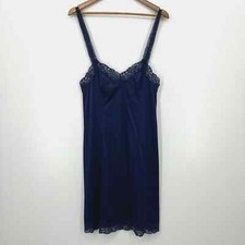 Vanity Fair NIght Gown Women's 34 Navy Blue Nylon Lace Tank Knee Length Vintage