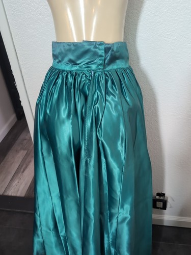 Vintage Teal High Waist Long Taffeta Satin Skirt Iridescent 26" Waist - Picture 4 of 21