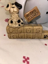 Suzi Skoglund Figurine Dogs Rule No Cats Allowed Black & White Puppy Whiskers