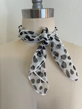 Vtg Cejon Accessories White w Black Spots Dalmatian Print Square Scarf 20x20"