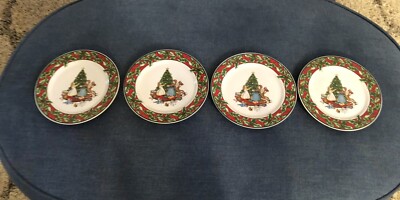 New 4 NIB International Christmas Celebration Salad Plate Tree Kids Decorating