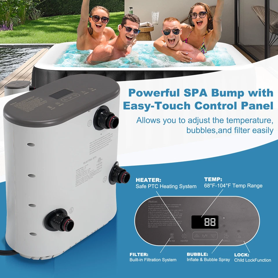 Bañera de hidromasaje inflable NAIZEA 6 personas 130Air Jet grande con bañera de hidromasaje, 73"x73"x25" Foto 3 de 4