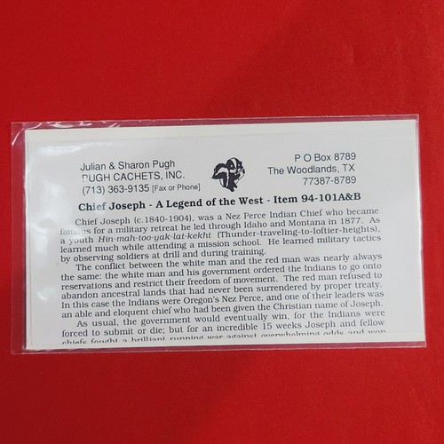First Day of Issue Stamp Cache Envelope Enclosure Chief Joseph Western Legend - Picture 2 of 7
