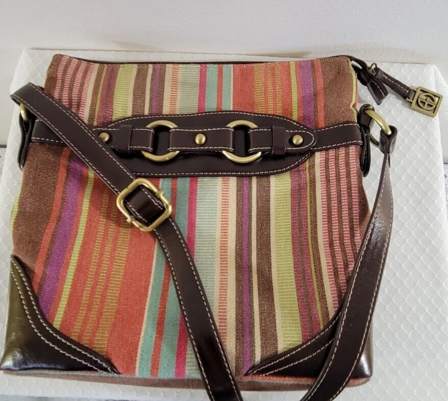 Giani Bernini в полоску холст сумочка сумка Hobo наплечная сумка карманы молнии полоски - Изображение 2 из 4