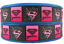 Supergirl Super Hero Grid 1" Wide Repeat Ribbon Sold in Yard Lots