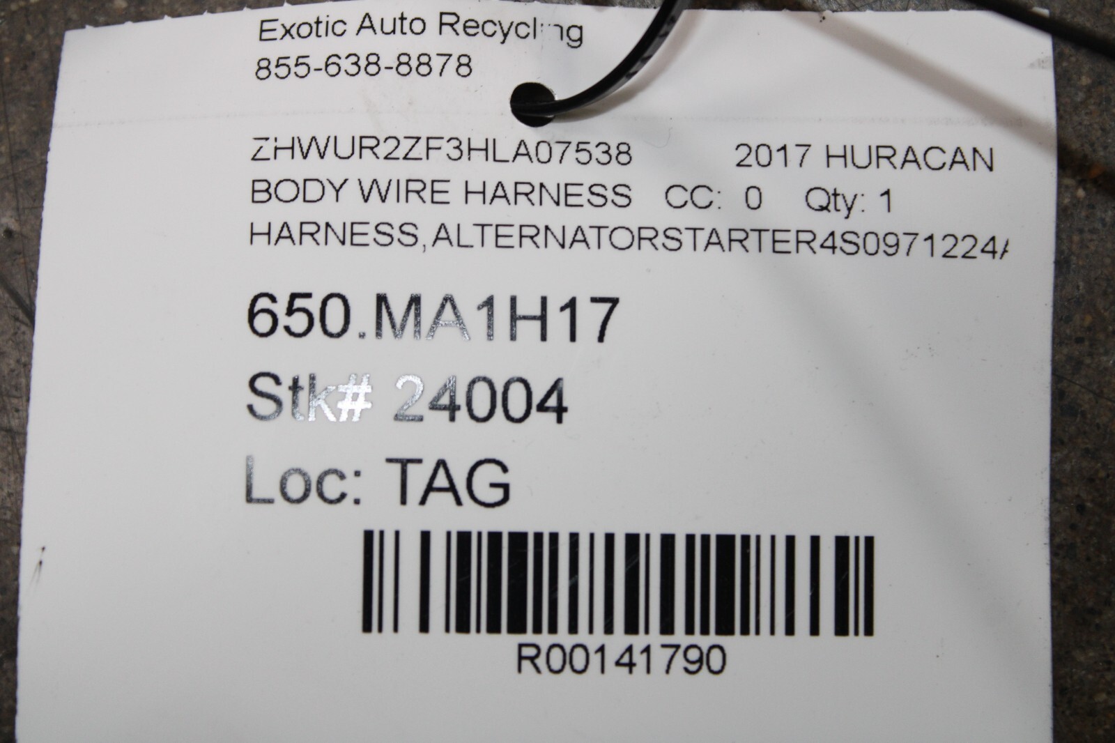 Lamborghini Huracan, LP580, Starter to Alternator Wire, Used, P/N 4S0971224A