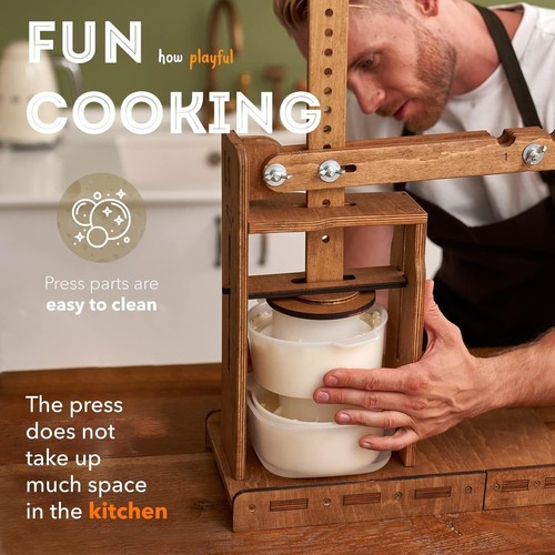 Moisture-Resistant Wooden Cheese Press with Molds - 200 lbs Pressure Capacity - Picture 8 of 8