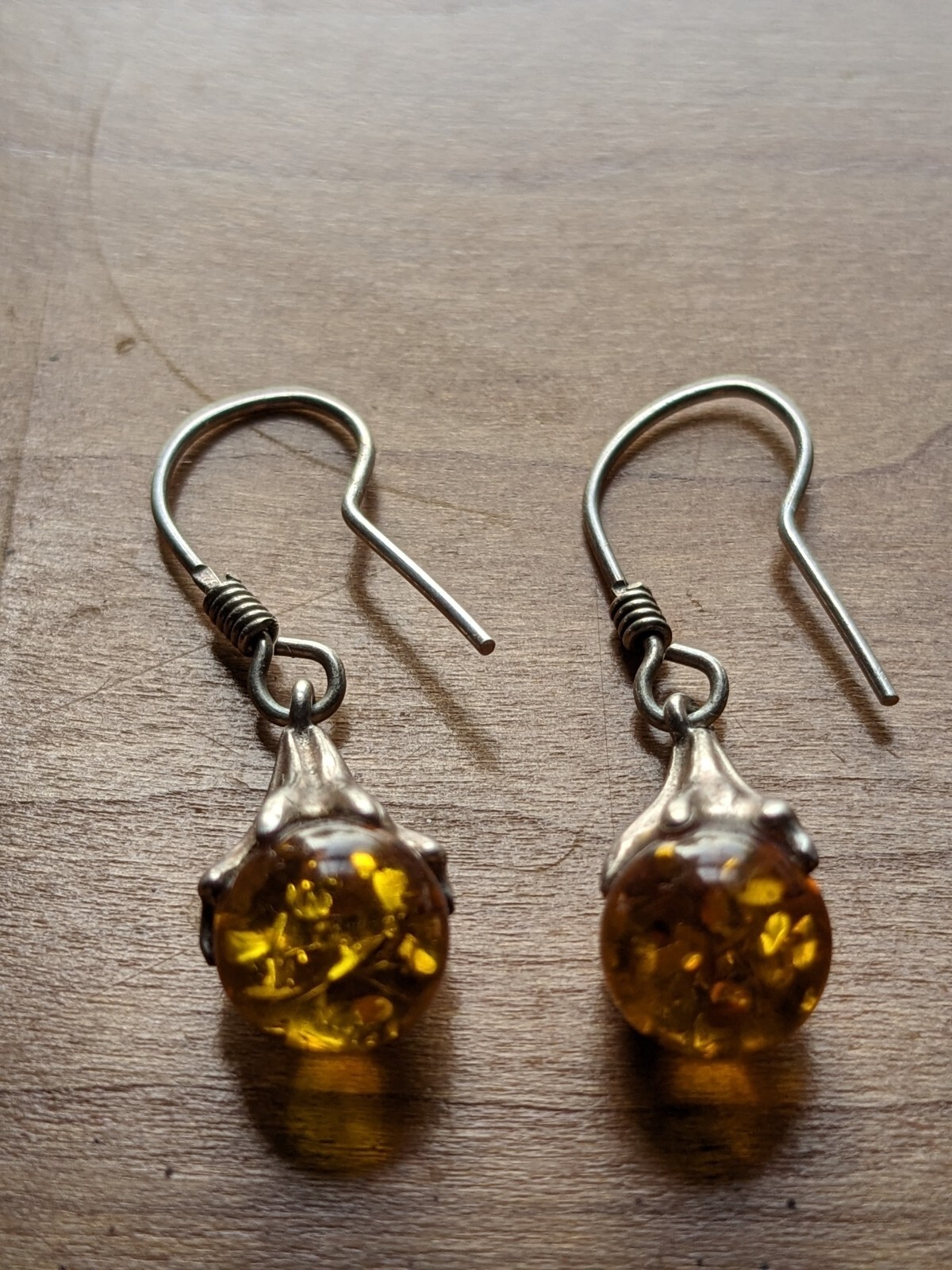 Amber Silver Drop Dangle Orb Earring - image 4