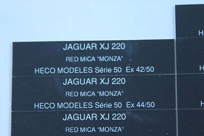 EL Heco Models 1 Numbered Sticker Label JAGUAR XJ 220 Red Mica Monza