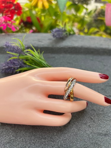 Edelstahlring Damen Ring Tricolor 3 in 1 silber rose gold Brand Modern Zirkonia - Picture 5 of 5