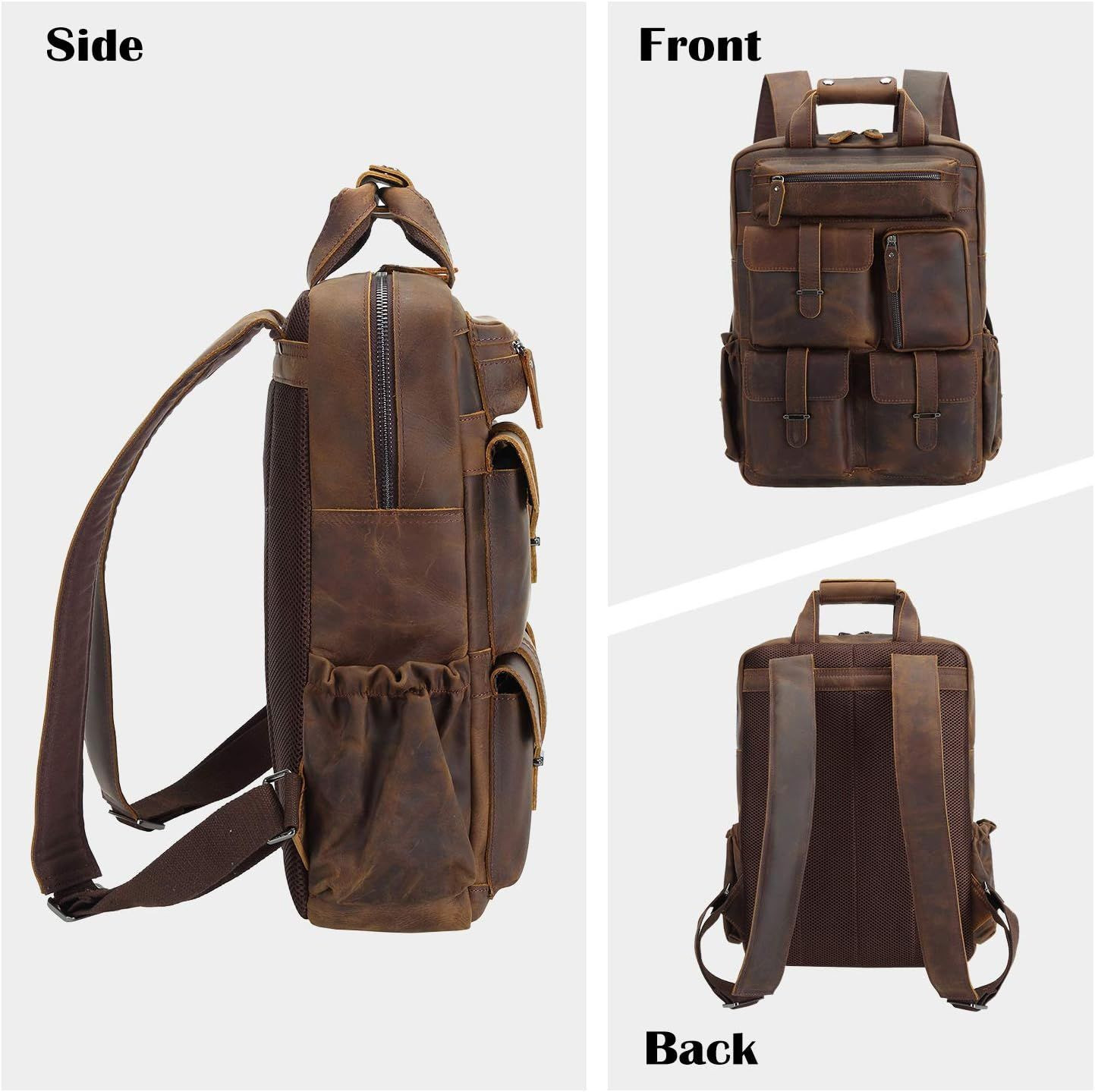 Full Grain Cowhide Leather Multi Pockets 16 Inch Laptop Backpack Travel Bag... 