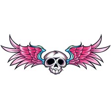 "Lower Back" Temporary Tattoo, Skull w/ Pink Wings, USA Made