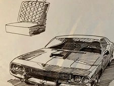 Beau Dessin Encre Papier Design Voiture  1950 Automobile Ford Cadillac Art