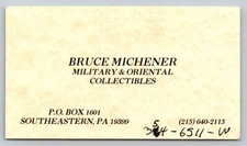 Vintage Business Card Bruce Michener Military Collectibles Southeastern PA